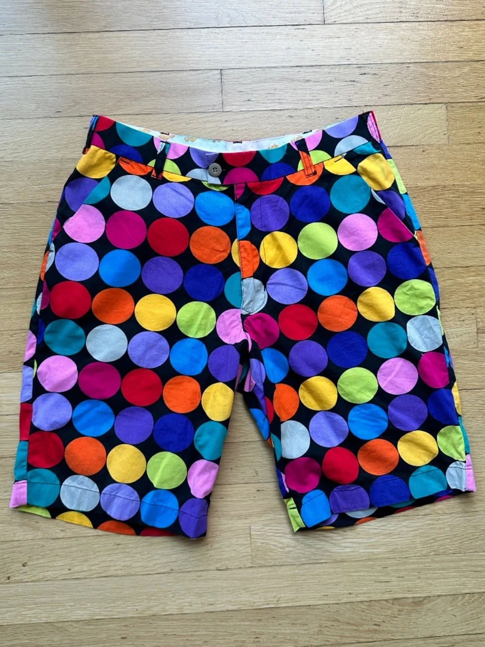Loudmouth Golf Shorts Mens 32 Multi Polka Dot Stretch Cotton Flat Front Funky